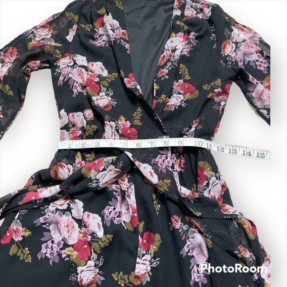 Tobi chiffon floral print faux wrap romper, long slit sleeve, lined, XS - Picture 7 of 12